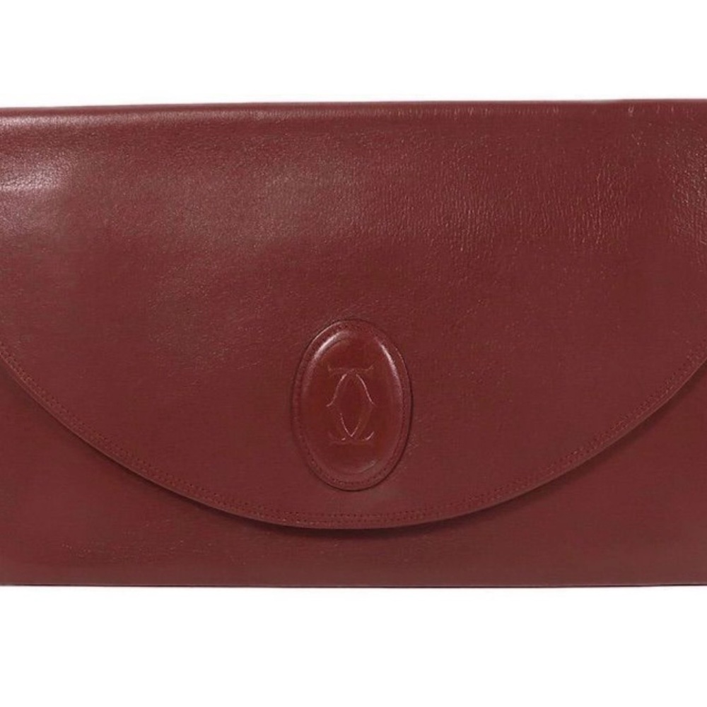 Authentic Cartier Clutch bag bordeaux Leather